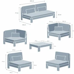 MOBELLIA Salon de jardin d'angle en bois d'acacia 7 places 6 pcs Borneo Sable Best