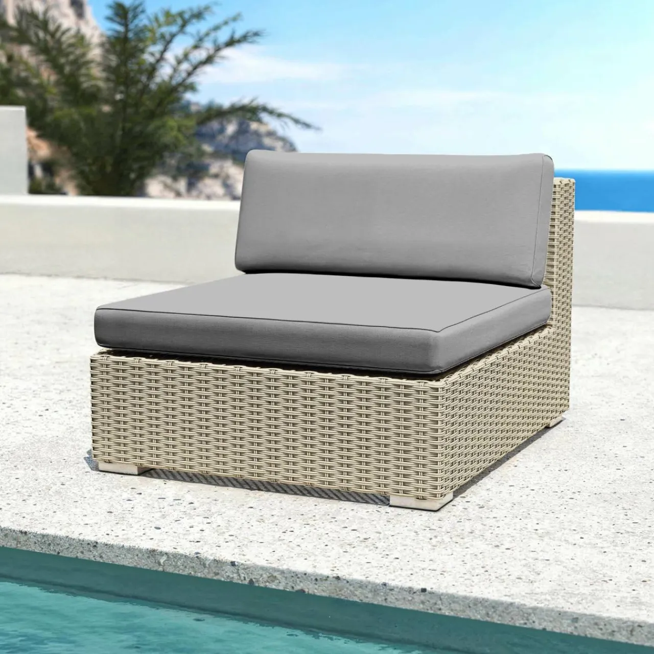 MOBELLIA Salon de jardin d'angle en résine tressée 5 places Palma Gris et anthracite Tressé Gris - Anthracite Discount