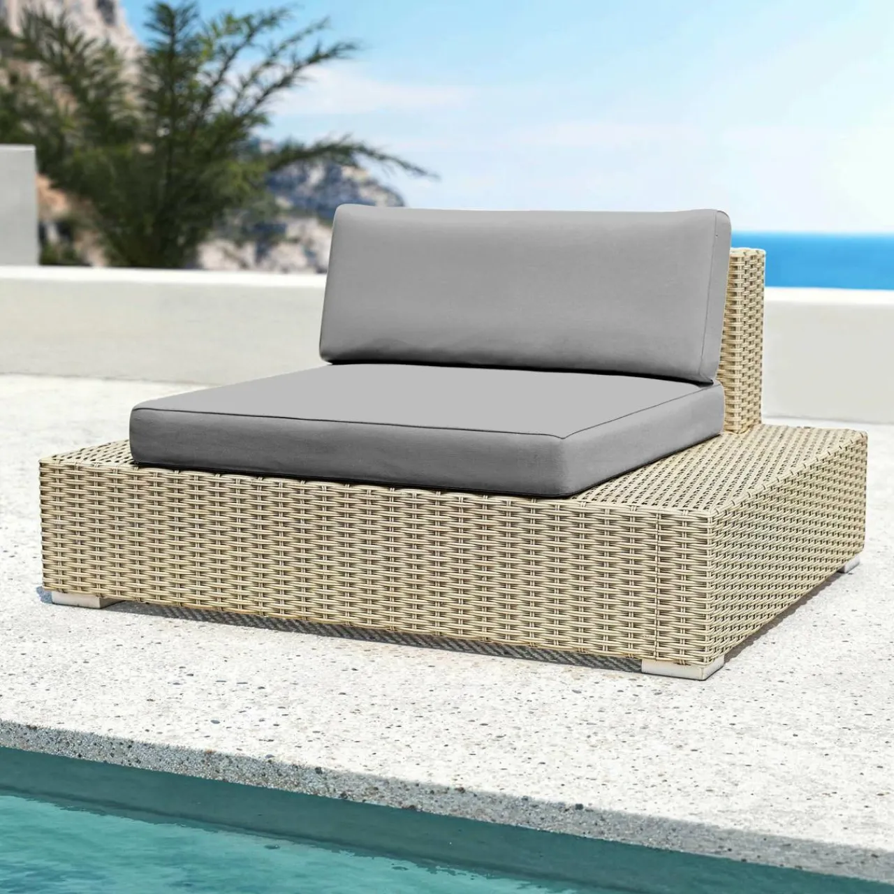 MOBELLIA Salon de jardin d'angle en résine tressée 5 places Palma Gris et anthracite Tressé Gris - Anthracite Discount