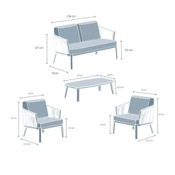 MOBELLIA Salon de jardin en aluminium 4 places 4 pcs Amalfi Blanc et taupe Blanc - Taupe Sale