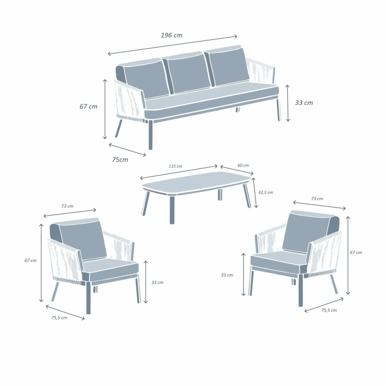 MOBELLIA Salon de jardin en aluminium 5 places 4 pcs Amalfi Gris Anthracite Online