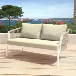 MOBELLIA Salon de jardin en aluminium 4 places 4 pcs Amalfi Blanc et beige Blanc - Beige Outlet