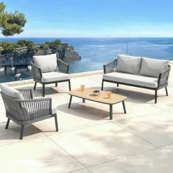 MOBELLIA Salon de jardin en aluminium 4 places 4 pcs Amalfi Gris anthracite et gris clair Anthracite - Gris Clair