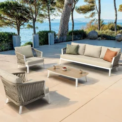MOBELLIA Salon de jardin en aluminium 5 places 4 pcs Amalfi Blanc et beige Blanc - Beige Best