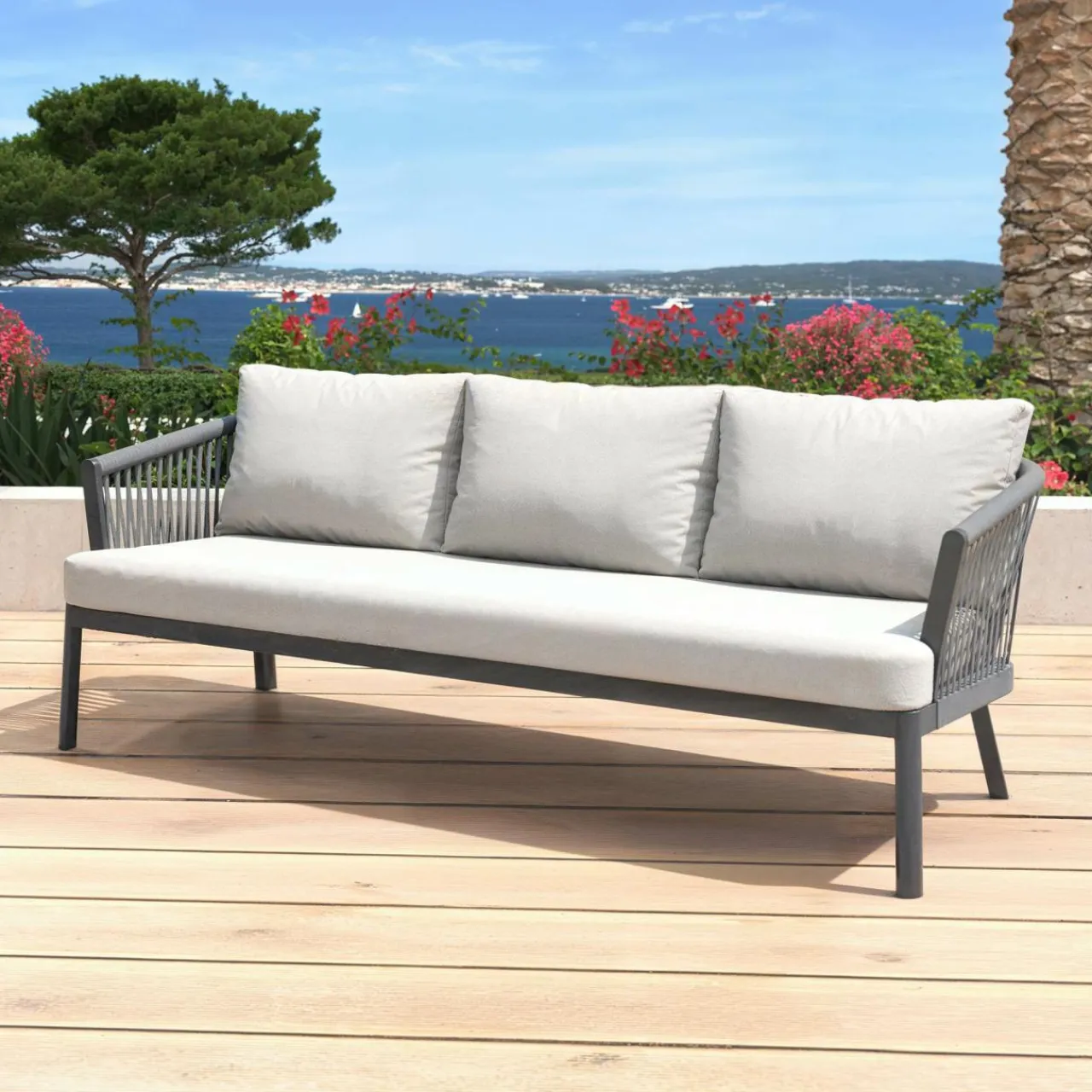 MOBELLIA Salon de jardin en aluminium 5 places 4 pcs Amalfi Gris anthracite et gris clair Anthracite - Gris Clair Sale