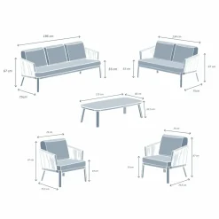 MOBELLIA Salon de jardin en aluminium 7 places 5 pcs Amalfi Blanc et beige Blanc - Beige Hot