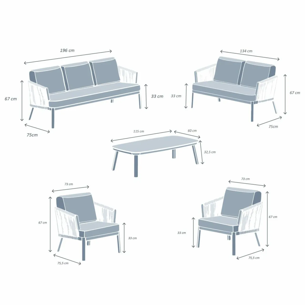 MOBELLIA Salon de jardin en aluminium 7 places 5 pcs Amalfi Blanc et beige Blanc - Beige Hot