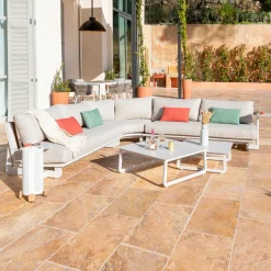 MOBELLIA Salon de jardin en aluminium 7 places Long Beach Blanc Sale