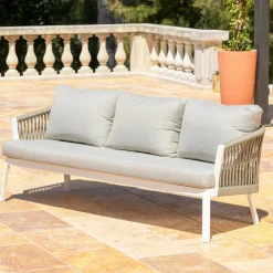 MOBELLIA Salon de jardin en aluminium 7 places 5 pcs Amalfi Blanc et taupe Blanc - Taupe Clearance
