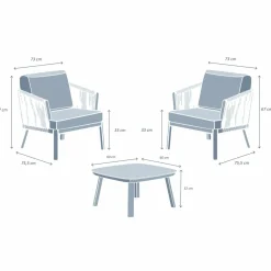 MOBELLIA Salon de jardin en aluminium 2 places 3 pcs Amalfi Blanc et beige Blanc - Beige New