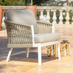 MOBELLIA Salon de jardin en aluminium 2 places 3 pcs Amalfi Blanc et taupe Blanc - Taupe Sale