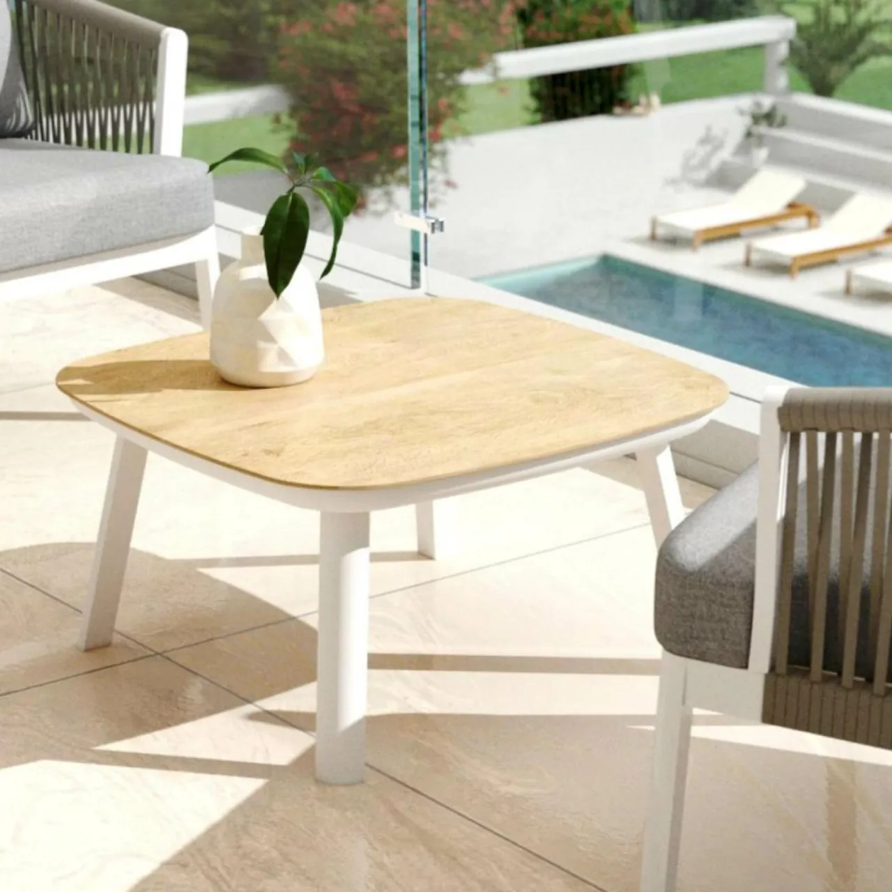 MOBELLIA Salon de jardin en aluminium 2 places 3 pcs Amalfi Blanc et taupe Blanc - Taupe Sale