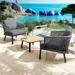 MOBELLIA Salon de jardin en aluminium 2 places 3 pcs Amalfi Gris Anthracite Clearance