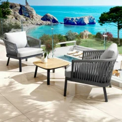MOBELLIA Salon de jardin en aluminium 2 places 3 pcs Amalfi Gris anthracite et gris clair Anthracite - Gris Clair Hot