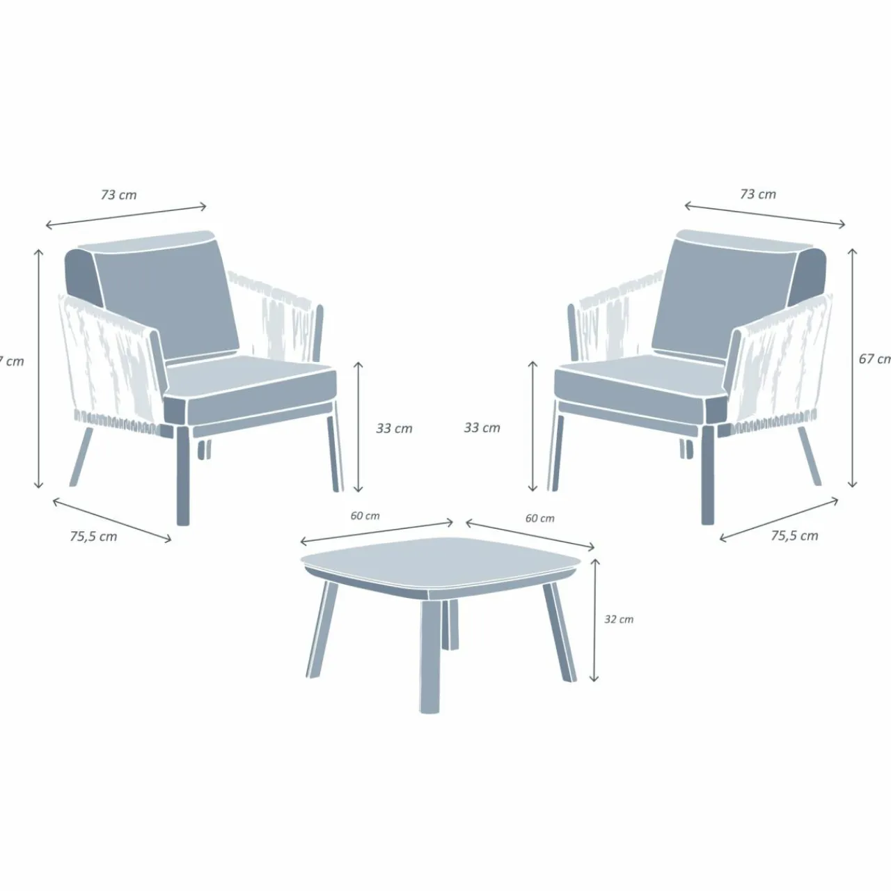 MOBELLIA Salon de jardin en aluminium 2 places 3 pcs Amalfi Gris anthracite et gris clair Anthracite - Gris Clair Hot