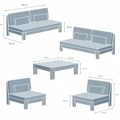 MOBELLIA Salon de jardin en bois d'acacia 8 places 5 pcs Borneo Gris Anthracite New
