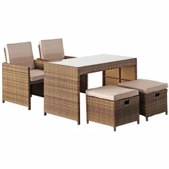 MOBELLIA Salon de jardin encastrable résine tressée 4 places Menorca et beige Sépia
