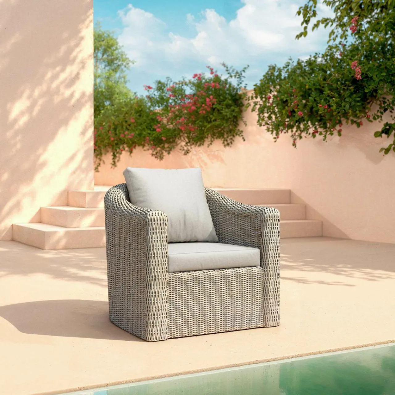 MOBELLIA Salon de jardin en résine tressée 4 places 4 pcs Calvi Gris et gris clair Tressé Gris - Gris clair New