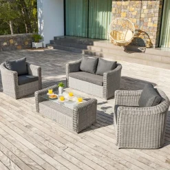 MOBELLIA Salon de jardin en résine tressée 4 places 4 pcs Calvi Gris et gris foncé Tressé Gris - Anthracite
