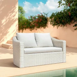 MOBELLIA Salon de jardin en résine tressée 7 places 5 pcs Calvi Blanc Tressé Blanc - Blanc Clearance