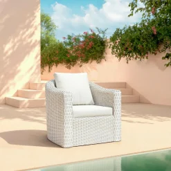 MOBELLIA Salon de jardin en résine tressée 7 places 5 pcs Calvi Blanc Tressé Blanc - Blanc Clearance