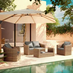 MOBELLIA Salon de jardin en résine tressée 4 places 4 pcs Calvi Sepia et gris foncé Tressé Sepia - Anthracite Hot