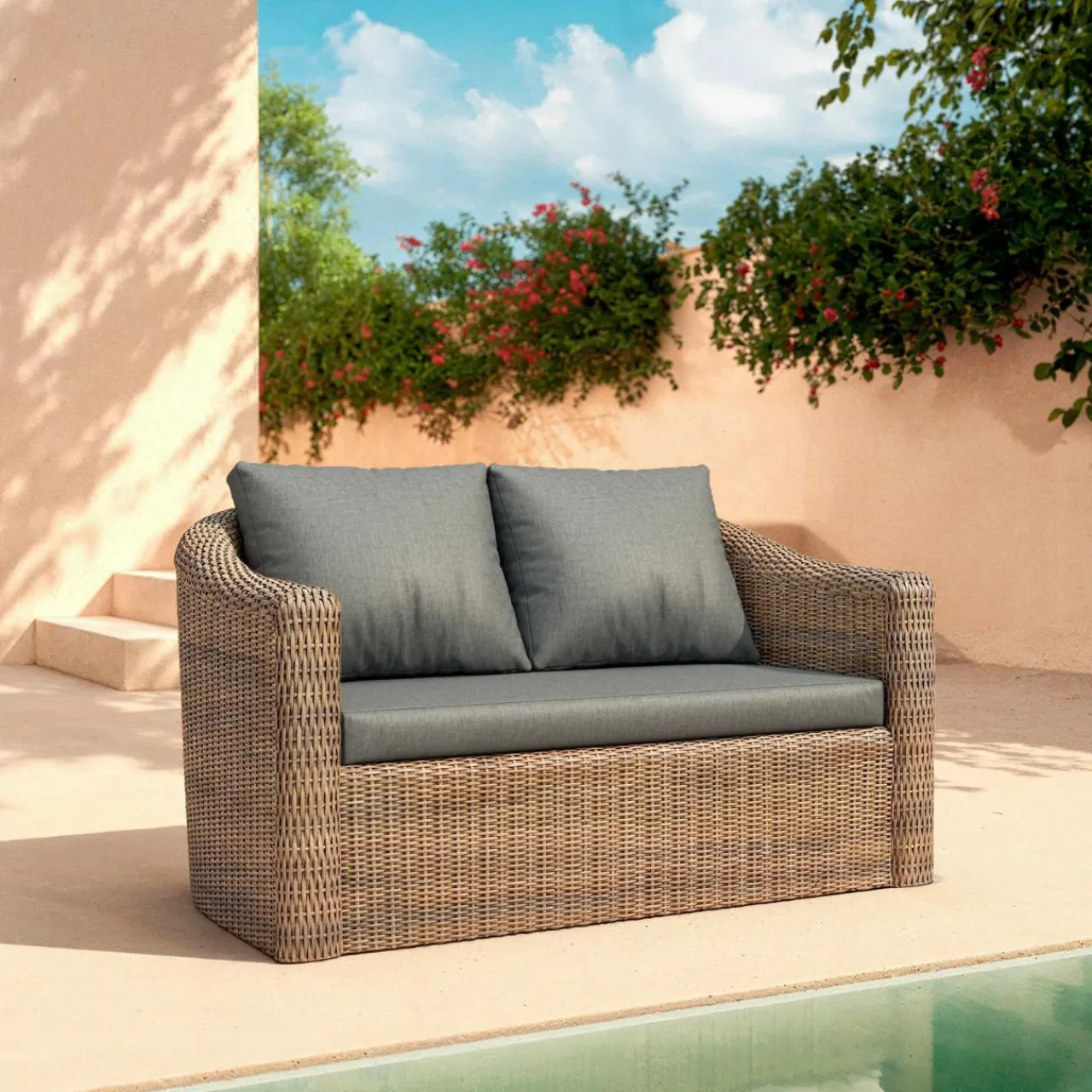 MOBELLIA Salon de jardin en résine tressée 4 places 4 pcs Calvi Sepia et gris foncé Tressé Sepia - Anthracite Hot