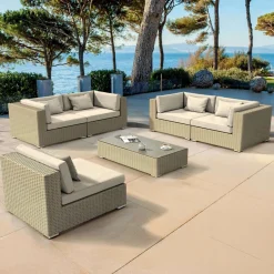MOBELLIA Salon de jardin en résine tressée 5 places 6 pcs Palma Gris et beige Tresse Gris - Beige Sale