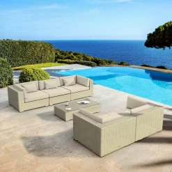 MOBELLIA Salon de jardin en résine tressée 5 places 6 pcs Palma Gris et beige Tresse Gris - Beige Sale