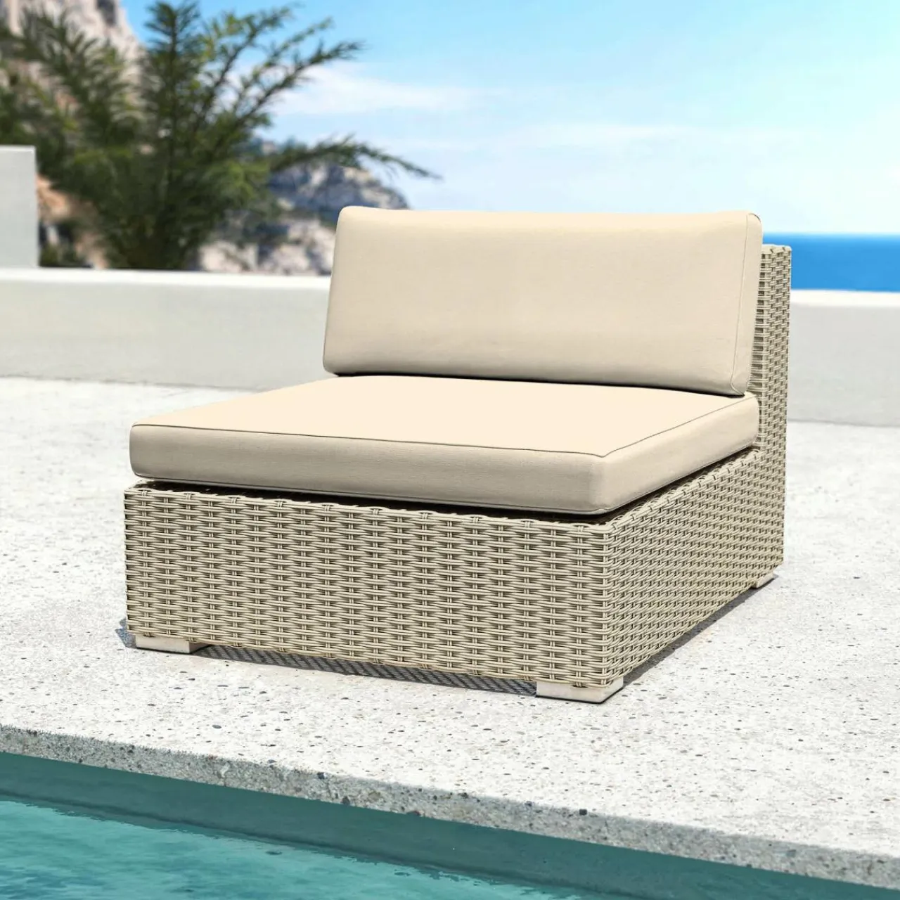 MOBELLIA Salon de jardin en résine tressée 5 places 6 pcs Palma Gris et beige Tresse Gris - Beige Sale