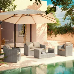 MOBELLIA Salon de jardin en résine tressée 4 places 4 pcs Calvi Gris et taupe Tressé Gris - Taupe Best