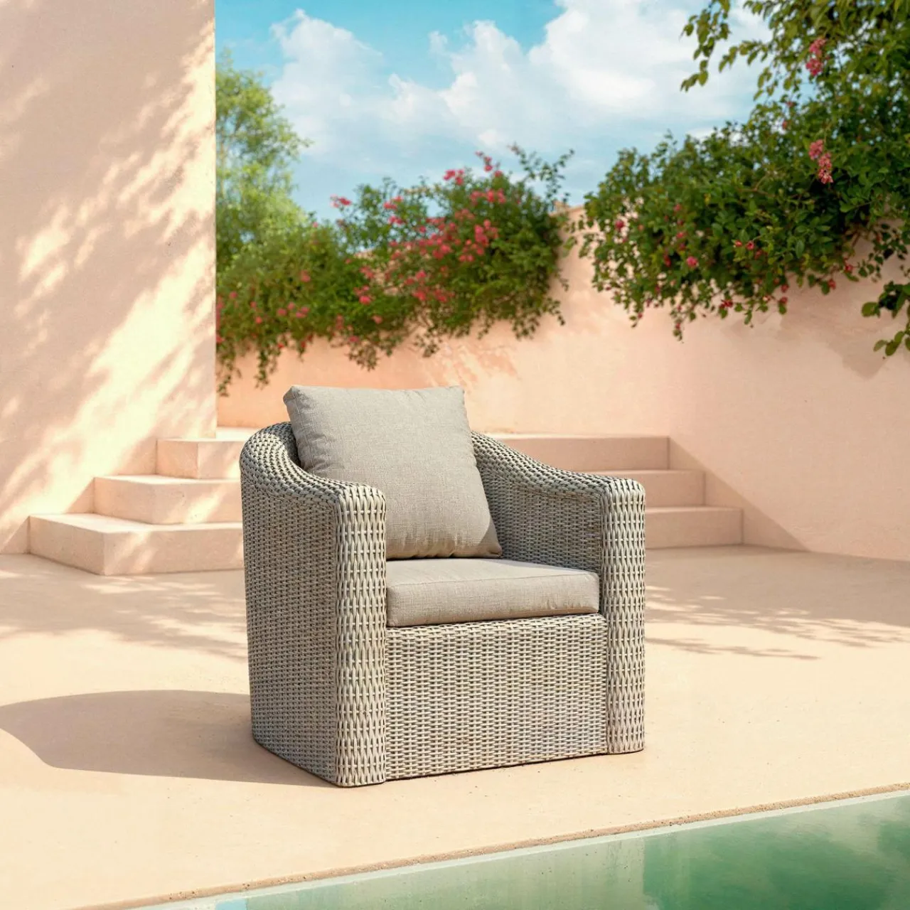 MOBELLIA Salon de jardin en résine tressée 4 places 4 pcs Calvi Gris et taupe Tressé Gris - Taupe Best