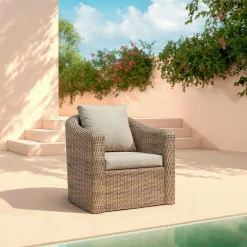 MOBELLIA Salon de jardin en résine tressée 4 places 4 pcs Calvi Sepia et taupe Tressé Sepia - Taupe Discount
