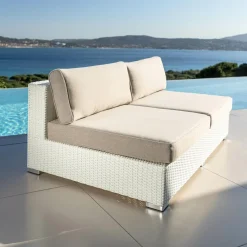 MOBELLIA Salon de jardin en résine tressée 4 places 4 pcs Palma Blanc et taupe Tressé Blanc - Taupe Discount