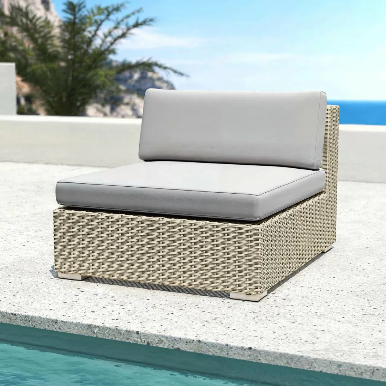 MOBELLIA Salon de jardin en résine tressée 4 places 4 pcs Palma Gris Tresse Gris - Gris Sale
