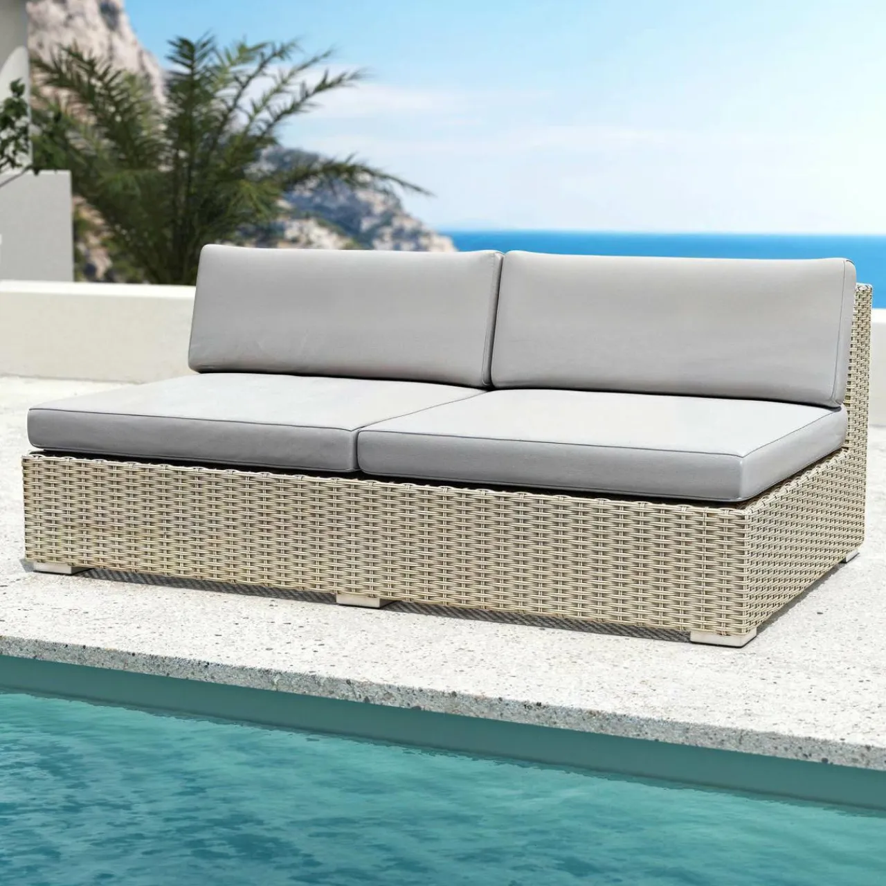 MOBELLIA Salon de jardin en résine tressée 4 places 4 pcs Palma Gris Tresse Gris - Gris Sale