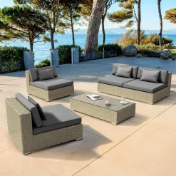 MOBELLIA Salon de jardin en résine tressée 4 places 4 pcs Palma Gris et anthracite Tressé Gris - Anthracite New