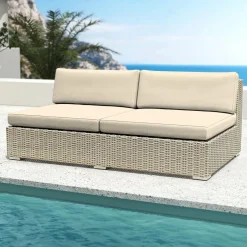 MOBELLIA Salon de jardin en résine tressée 4 places 4 pcs Palma Gris et beige Tresse Gris - Beige Discount