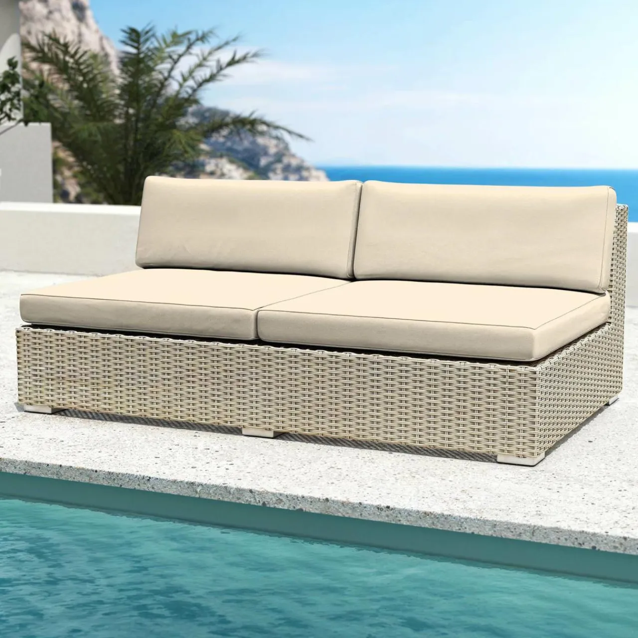 MOBELLIA Salon de jardin en résine tressée 4 places 4 pcs Palma Gris et beige Tresse Gris - Beige Discount