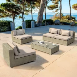 MOBELLIA Salon de jardin en résine tressée 4 places 4 pcs Palma Gris et taupe Tressé Gris - Taupe