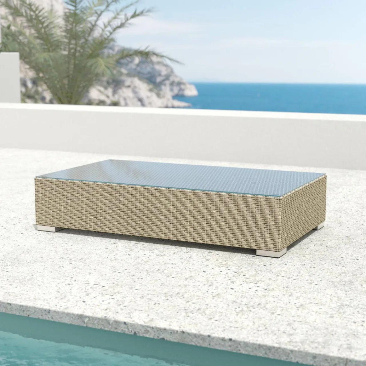 MOBELLIA Salon de jardin en résine tressée 4 places 4 pcs Palma Gris et taupe Tressé Gris - Taupe
