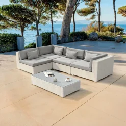 MOBELLIA Salon de jardin en résine tressée 4 places 5 pcs Palma Blanc et gris Tresse Blanc - Gris Clearance