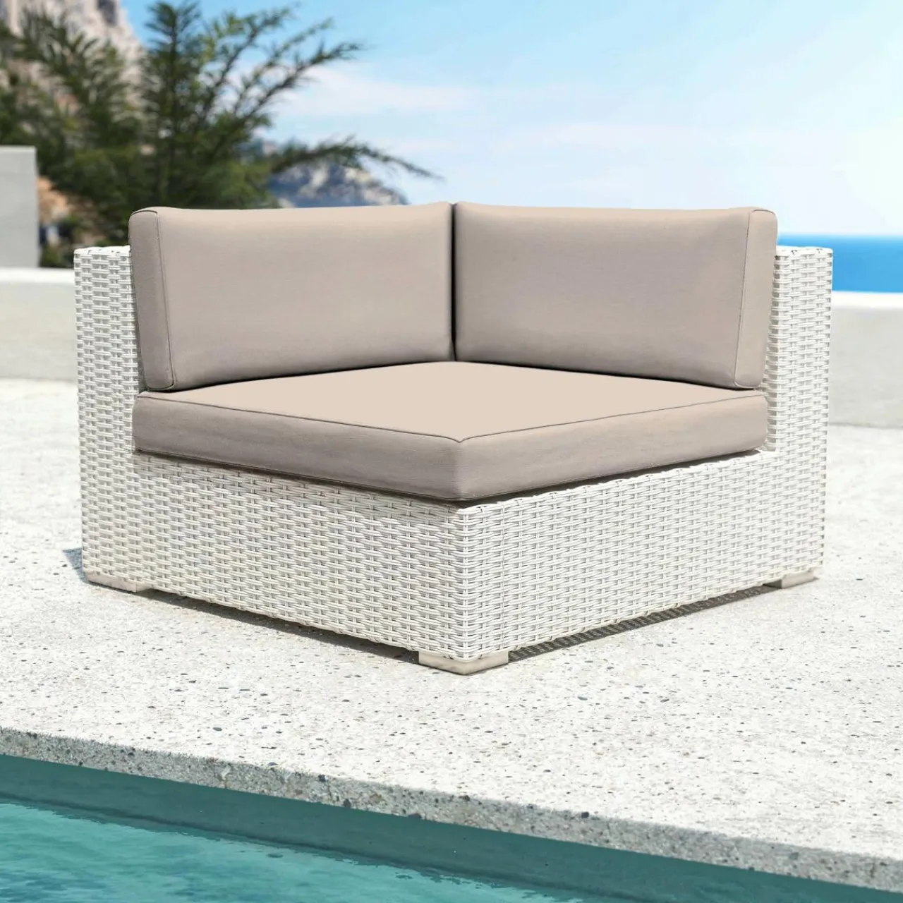 MOBELLIA Salon de jardin en résine tressée 4 places 5 pcs Palma Blanc et taupe Tressé Blanc - Taupe New