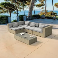MOBELLIA Salon de jardin en résine tressée 4 places 5 pcs Palma Gris Tresse Gris - Gris Sale