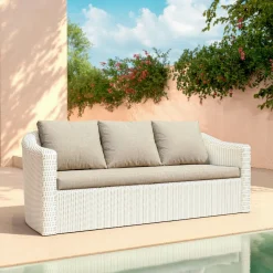 MOBELLIA Salon de jardin en résine tressée 5 places 4 pcs Calvi Blanc et taupe Tressé Blanc - Taupe Outlet