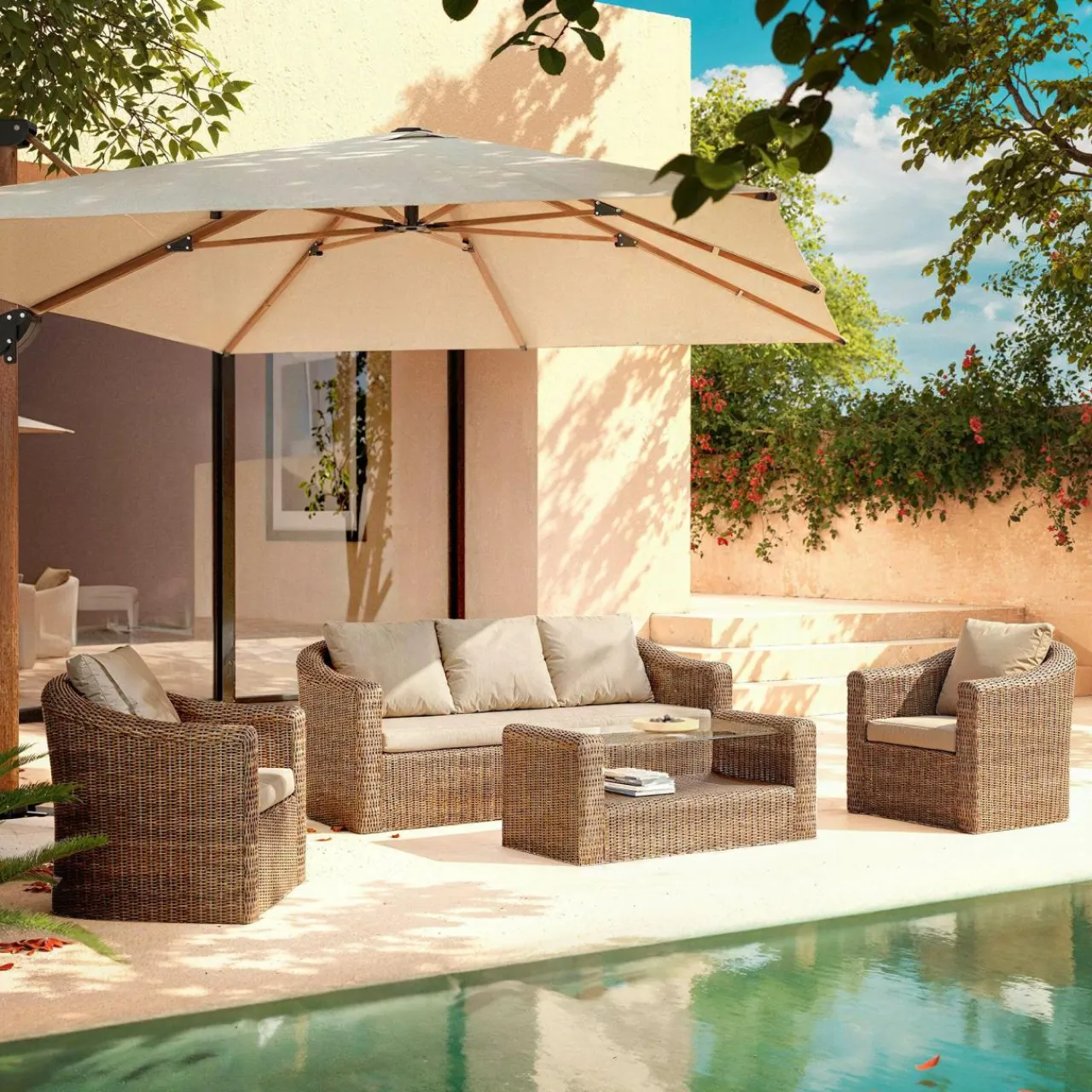 MOBELLIA Salon de jardin en résine tressée 5 places 4 pcs Calvi Sepia et taupe Tressé Sepia - Taupe New