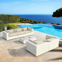 MOBELLIA Salon de jardin en résine tressée 5 places 6 pcs Palma Blanc et beige Tresse Blanc - Beige New