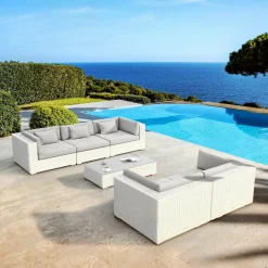 MOBELLIA Salon de jardin en résine tressée 5 places 6 pcs Palma Blanc et gris Tresse Blanc - Gris Outlet