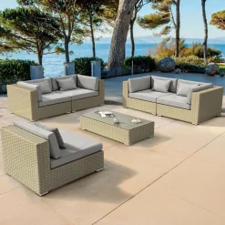 MOBELLIA Salon de jardin en résine tressée 5 places 6 pcs Palma Gris Tresse Gris - Gris Sale