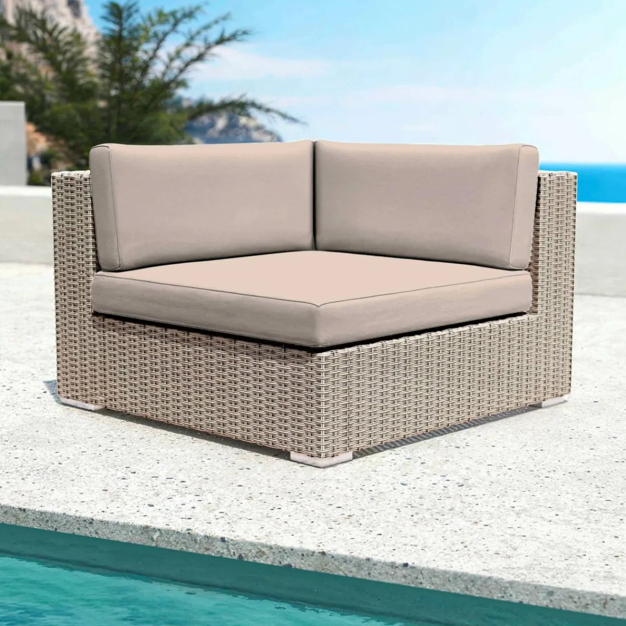 MOBELLIA Salon de jardin en résine tressée 5 places 6 pcs Palma Gris et taupe Tressé Gris - Taupe